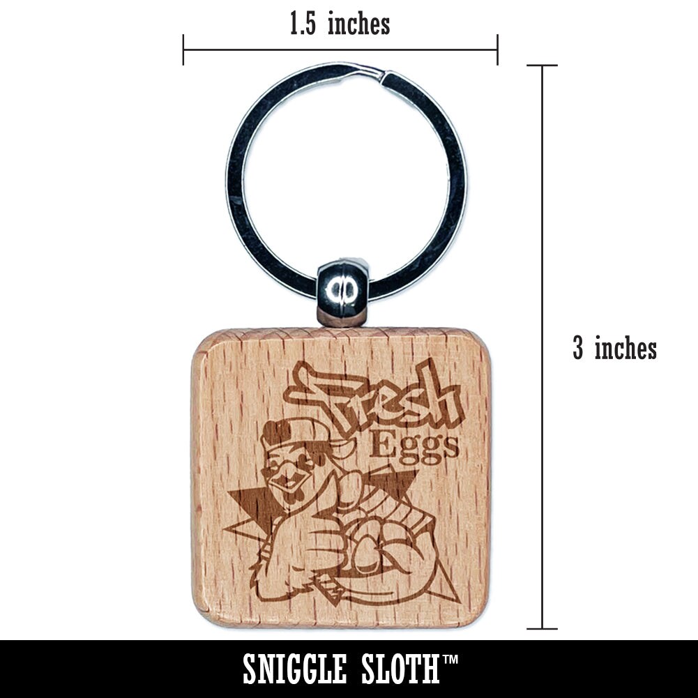 Fresh Eggs 90&#x27;s Hip-Hop Street Graffiti Chicken Engraved Wood Square Keychain Tag Charm