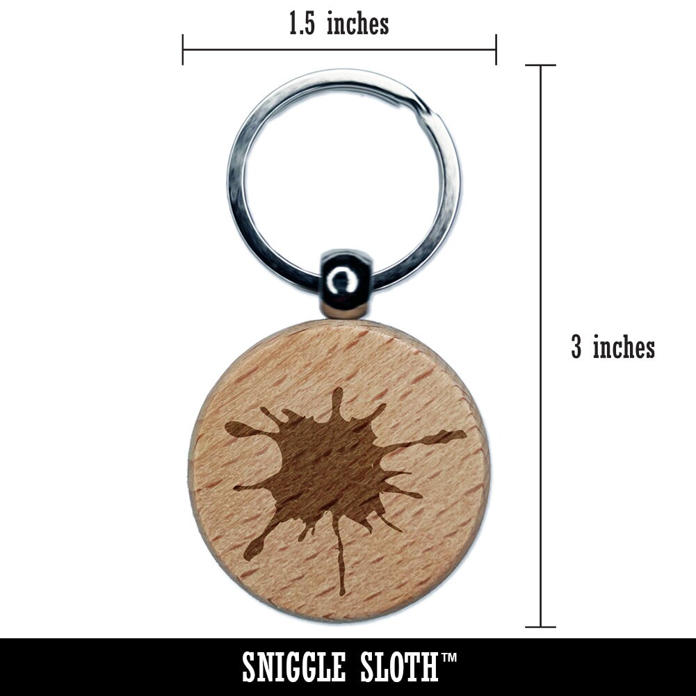 Ink Splatter Engraved Wood Round Keychain Tag Charm