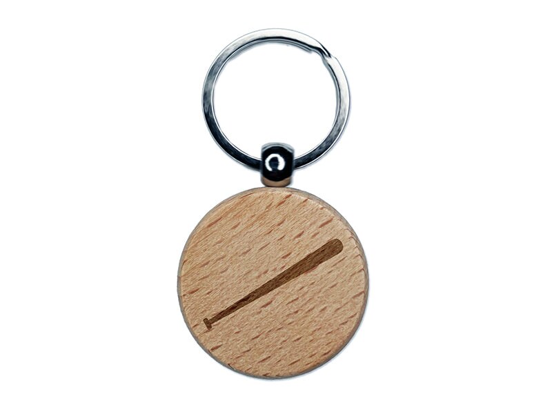 Baseball Bat Solid Engraved Wood Round Keychain Tag Charm