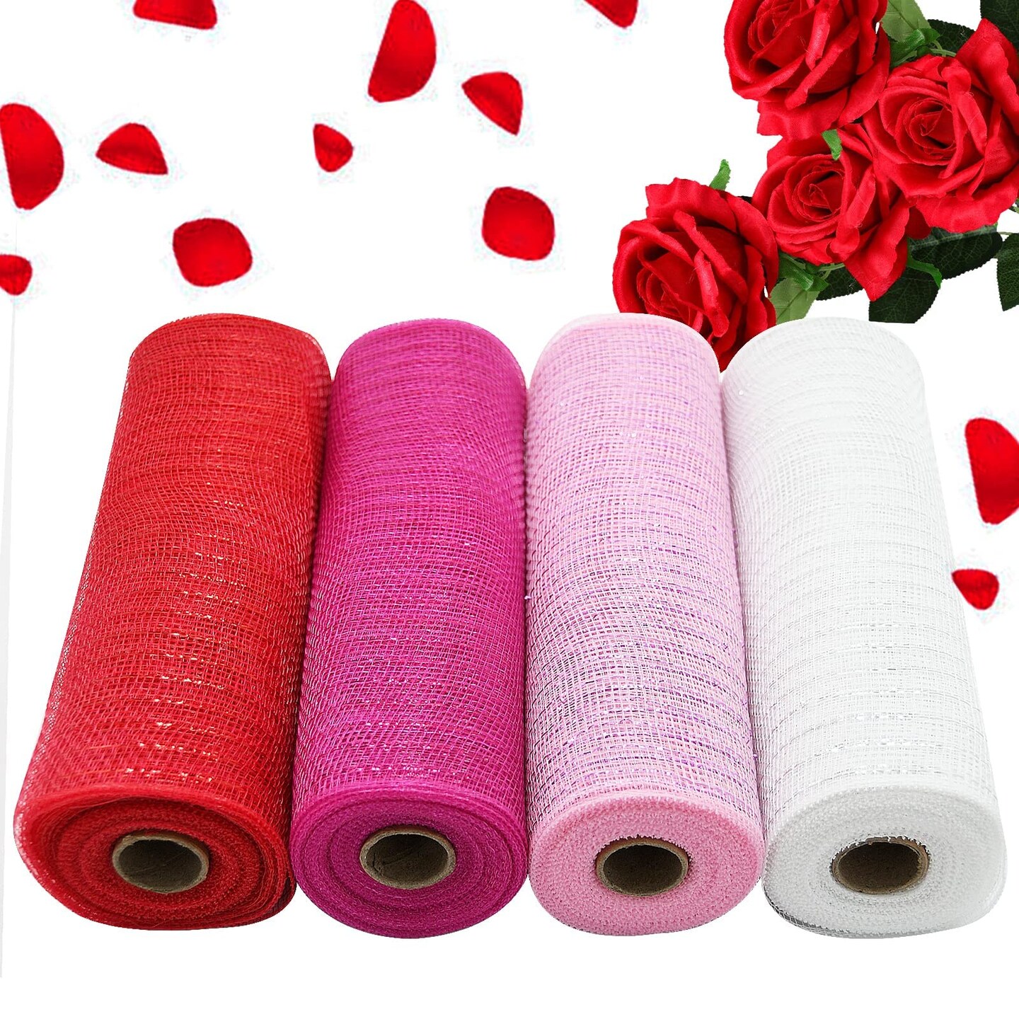 NBHH Valentine&#x27;s Day Gift Ribbon,Satin Ribbons 10 Inch Wide Polyester Fabric Ribbons,White Pink Red Rose red for DIY Crafts,Wedding Decor,Gift Wrapping Decoration and More(4 Rolls)