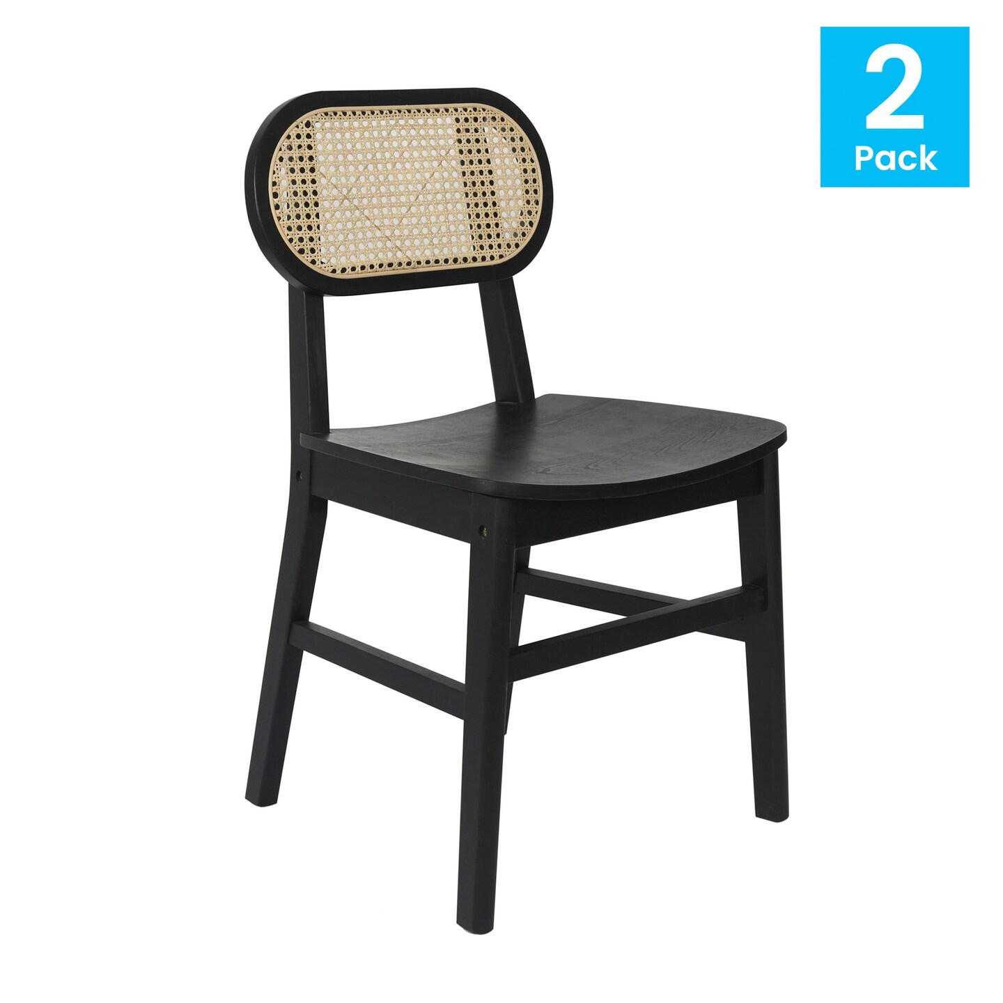 Merrick Lane Analise Set of 2 Cane Rattan Dining Chairs with Solid Wood Frames