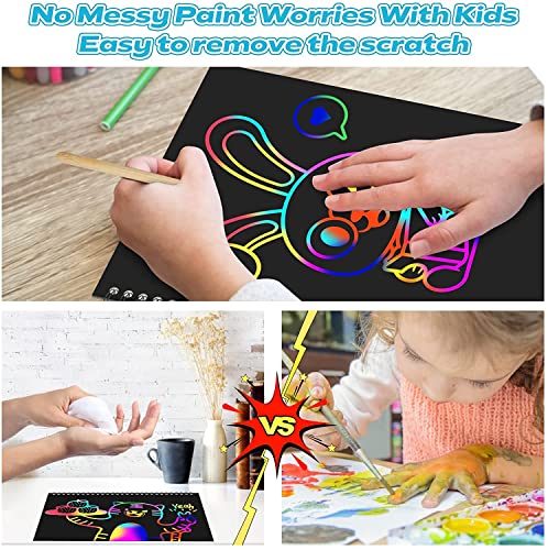 Scratch Paper Art Set for Kids, 2 Pack Scratch Off Art Notebook Crafts Valentines Day Gift for Kids Ages 3-12 Girls Boys Birthday Easter Christmas Party Games DIY Favor Activity