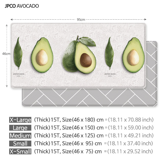 Double-Sided Two Designs Herringbone and Avocado Kitchen Anti-Fatigue Waterproof Kitchen Mat, Small
