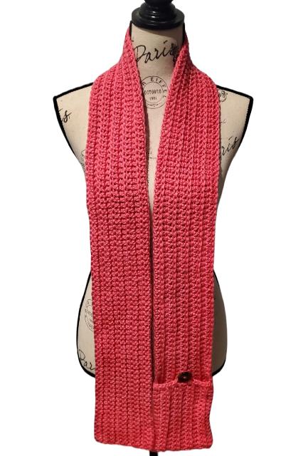 Hot Pink Barbie Pocket Scarf - Long Ribbed Texture Neck Warmer