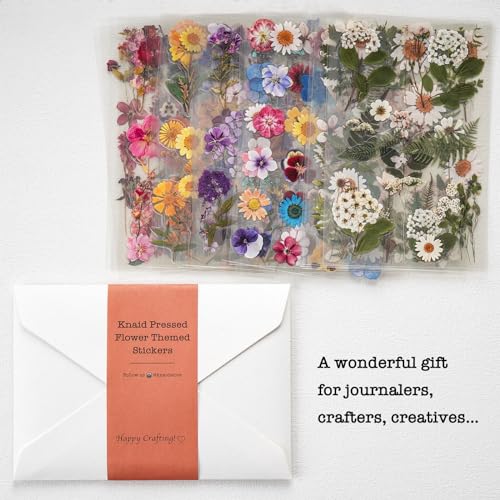 Knaid Pressed Flower Themed Stickers (Assorted 486 Pieces, 36 Sheets) Dried Floral Resin Stickers Decals Botanical Journaling Sticker for Scrapbook Supplies Junk Journal Bullet Journal Planner Laptop