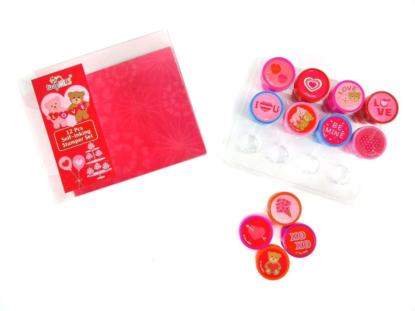 TINYMILLS 12 Pcs Valentine&#x27;s Day Stamp Kit for Kids - Valentine&#x27;s Day Self Inking Stamps Gift Party Favors