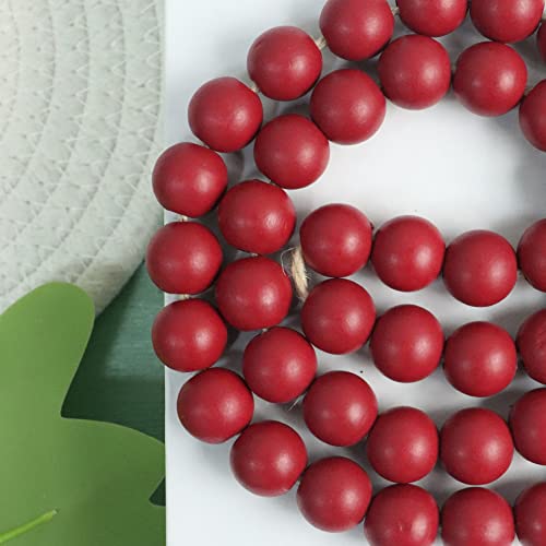 39 inches Wood Bead Garland Farmhouse with Tassels,Versatile Prayer Beads Boho Chic Wall Hanging Home Decor (Burgundy)