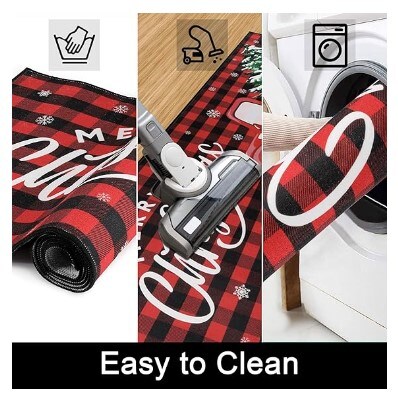 Christmas Runner Rug 2x6 Non Slip Low Pile Christmas Rug Truck in Red Christmas Tree Red and Black Buffalo Checker Plaid Xmas Carpet Floor Mat for Entryway Hallway Kitchen Bedroom