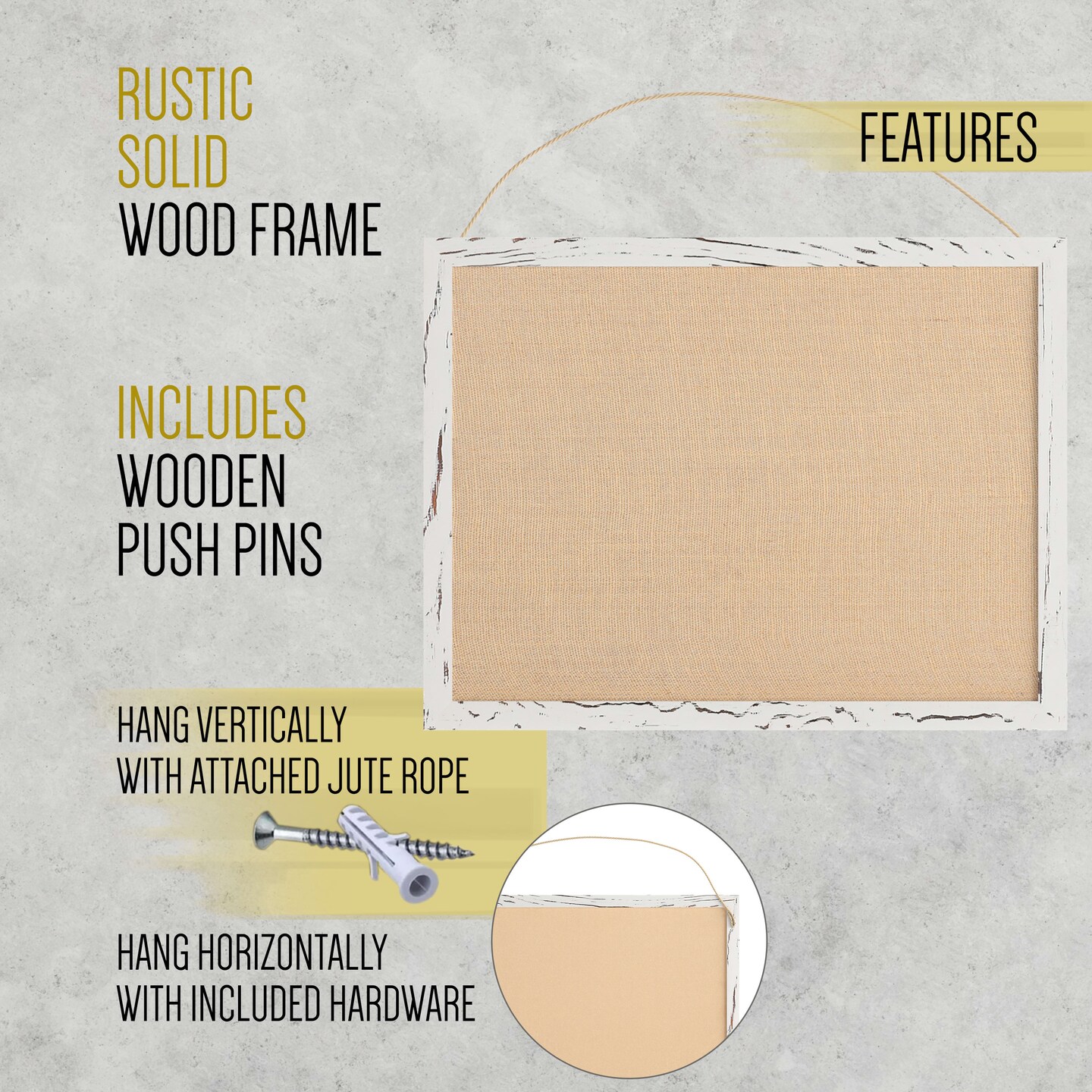 HBCY Creations Wall Mount Linen Board - Wooden Push Pins - Solid Pine Wood Frame - For Kitchen, Classrooms, Restaurant Menus and More!