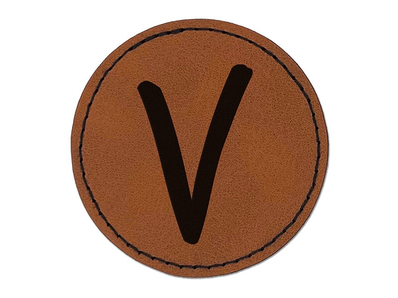 Letter V Uppercase Felt Marker Font Round Iron-On Engraved Faux Leather ...