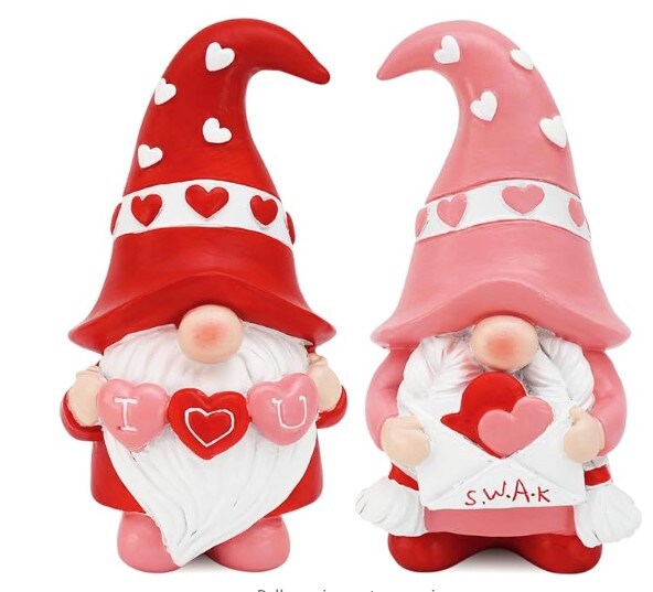 Decorations for Valentine&#x27;s Day Gnomes Resin Valentines Gnomes Gift for Her - Tiered Tray Decor for Valentines Day - Pink Love Valentine Mantle, Table Shelf Display
