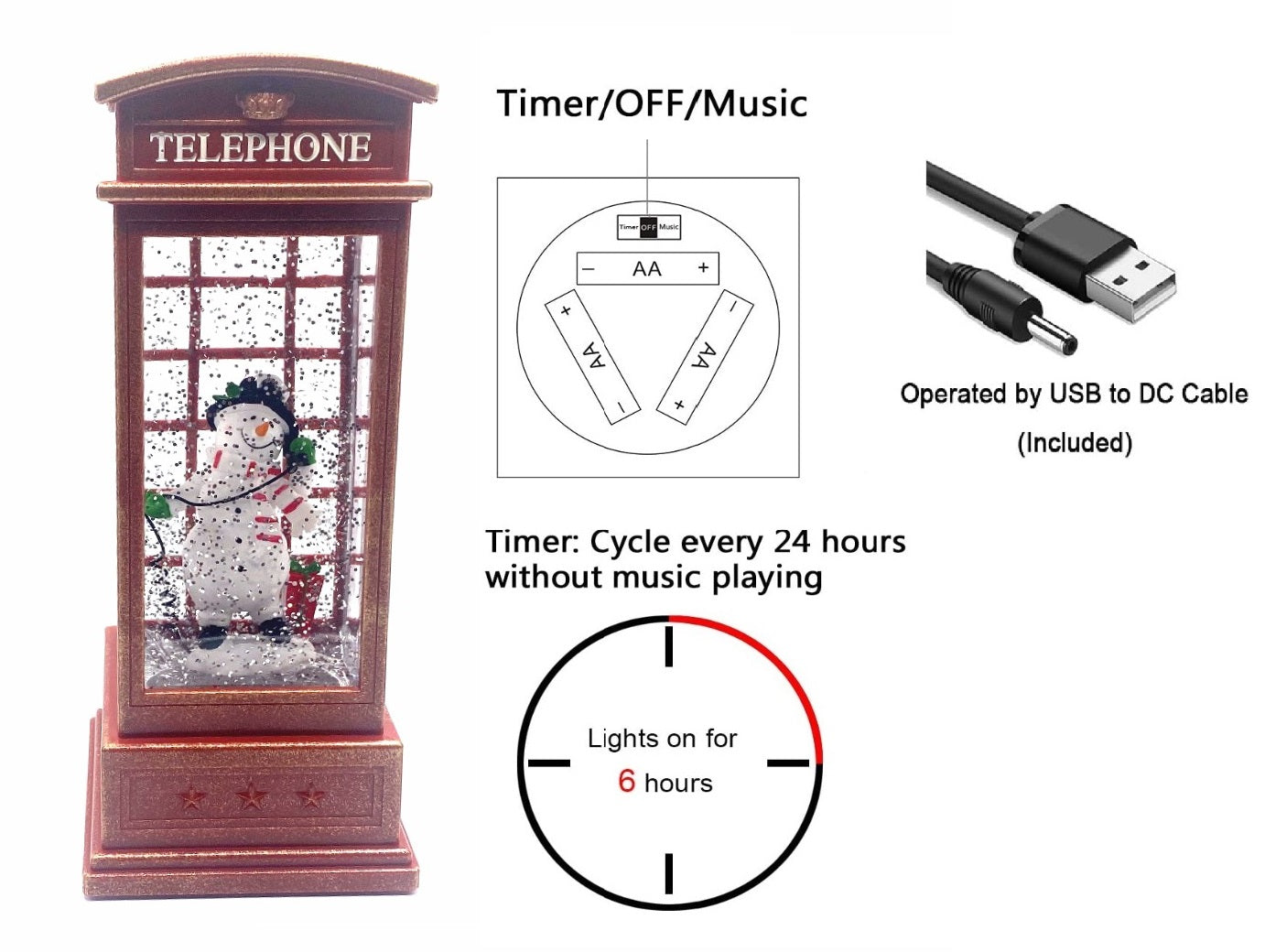 Snow Globe Snowman Inside Telephone  Booth