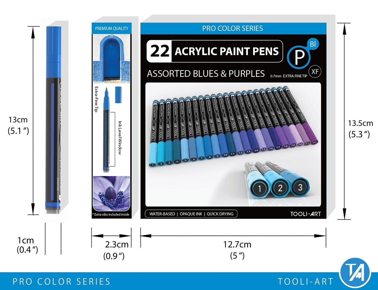Acrylic Paint Pens - 22 Assorted Blue and Purple Pro Color Series
