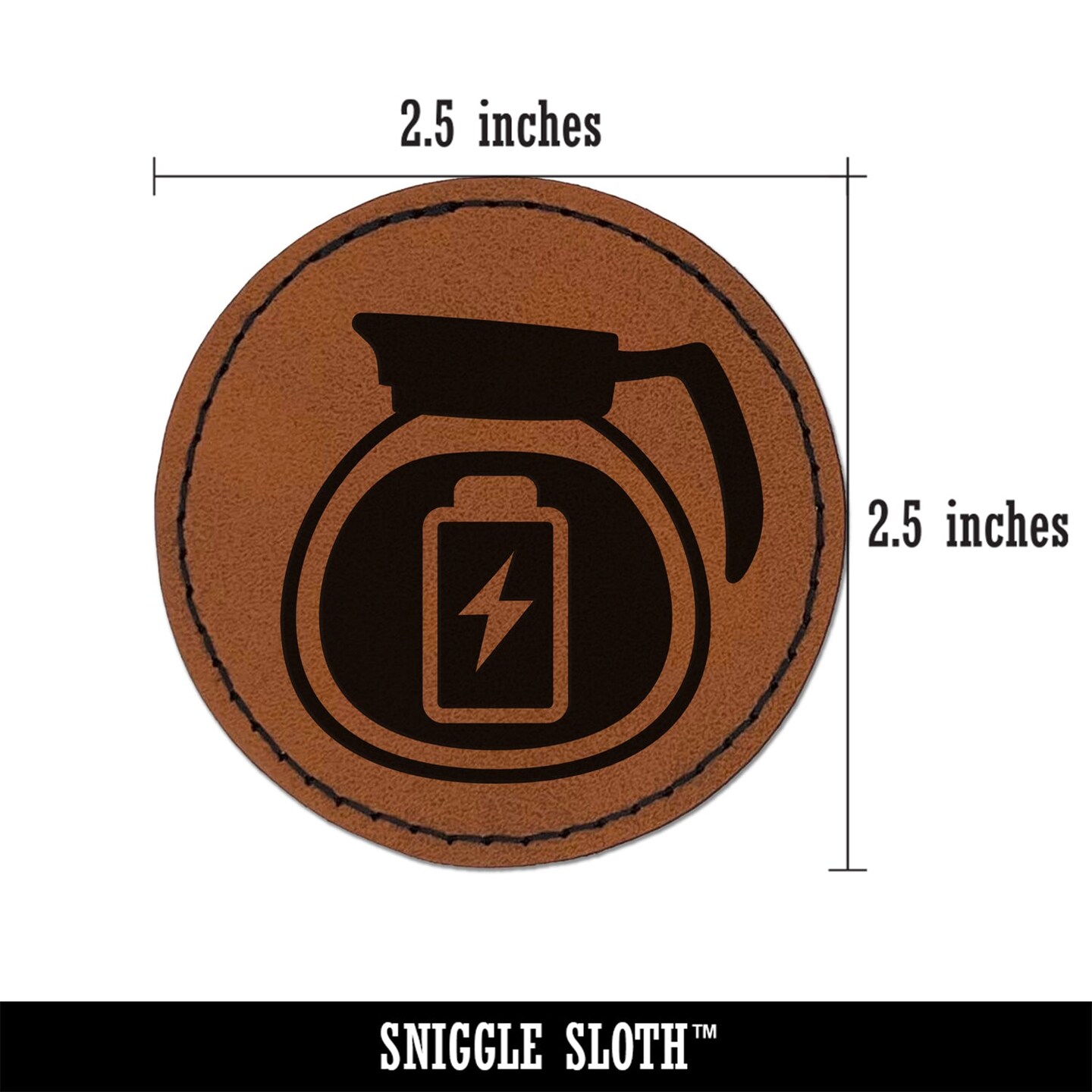 Charging Power Coffee Pot Round Iron-On Engraved Faux Leather Patch Applique - 2.5"