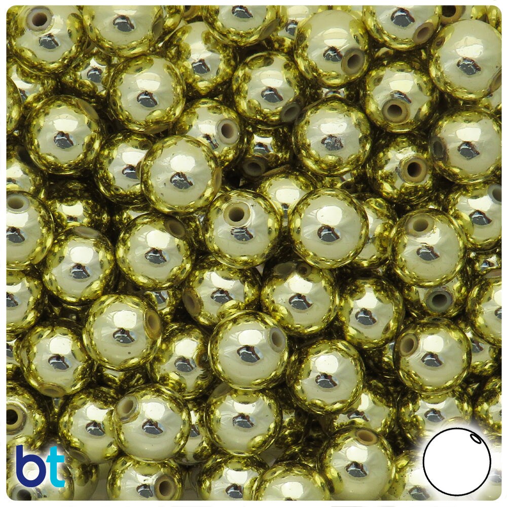 BeadTin Gold Metallic 12mm Round Plastic Craft Beads (75pcs