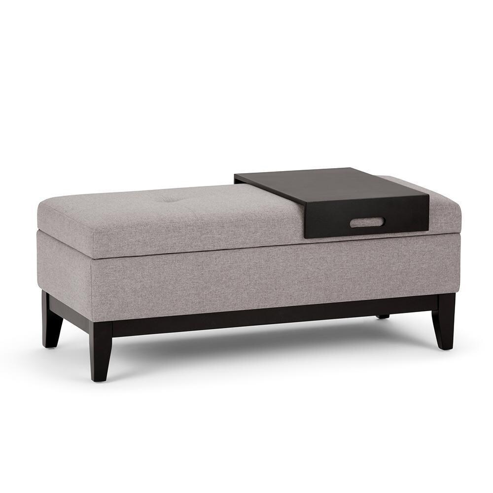 Simpli Home Oregon Storage Ottoman Bench with Tray in Linen