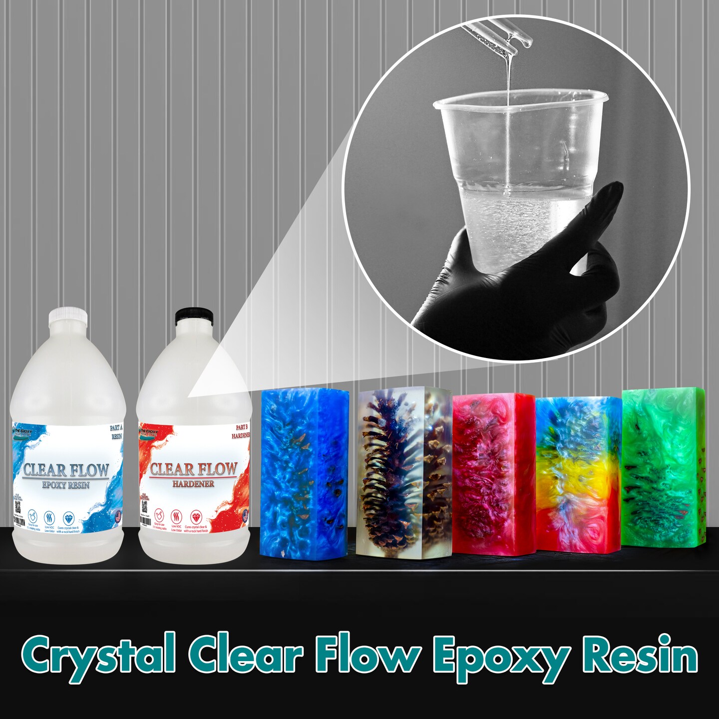 Clear flow epoxy resin, 2 part, resin, low odor, easy to use, (1-1) mixing