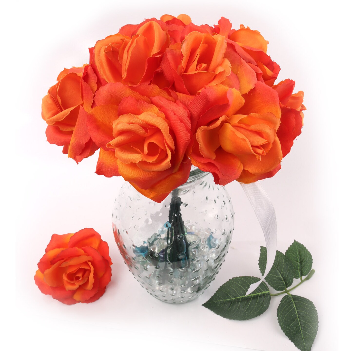 Orange Rose Flower Picks 8Inch 3" Wide Lifelike Faux Flowers