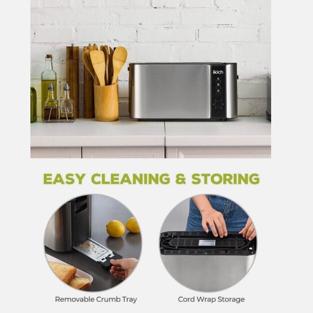 IKICH 4-Slice Extra Long Slot Toaster with Reheat Warming Rack and 6 Browning Controls