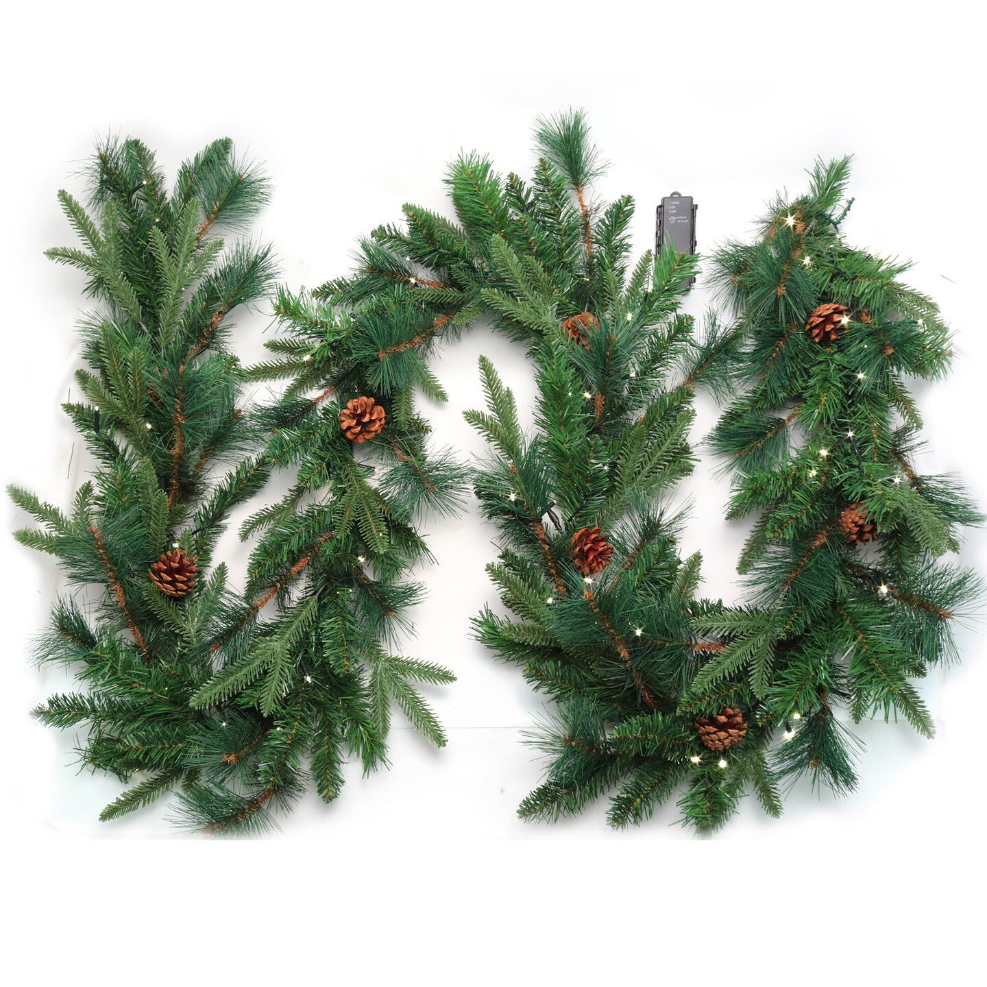 Artificial Pre-Lit Rosemary Garland with Brown Pine Cones | 9-Foot ...