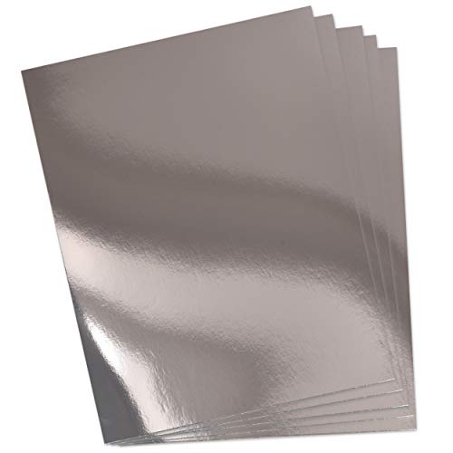 60 Metallic Silver Card Stock Mirror Paper Sheets Foil Board Reflective Sheet for Craft Metal Scrapbook Poster Cardboard Mirrored Embossing Crafts Stock Shiny Material Letter Size 8.5&#x22; x 11&#x22;