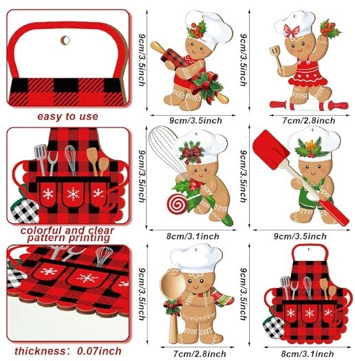 Christmas Ornaments Gingerbread Man 36 Pieces Hanging Gingerbread Wooden Christmas Tree Decoration Set