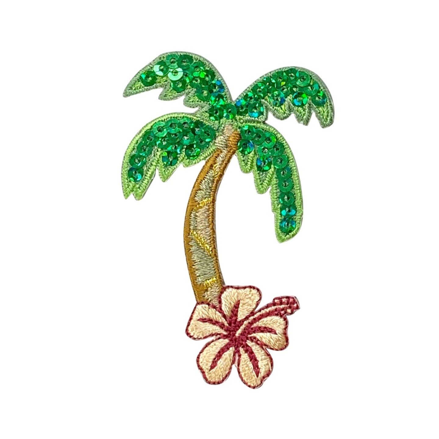 Palm Tree with Hibiscus Flower, Beach, Coastal, Embroidered, Iron on Patch