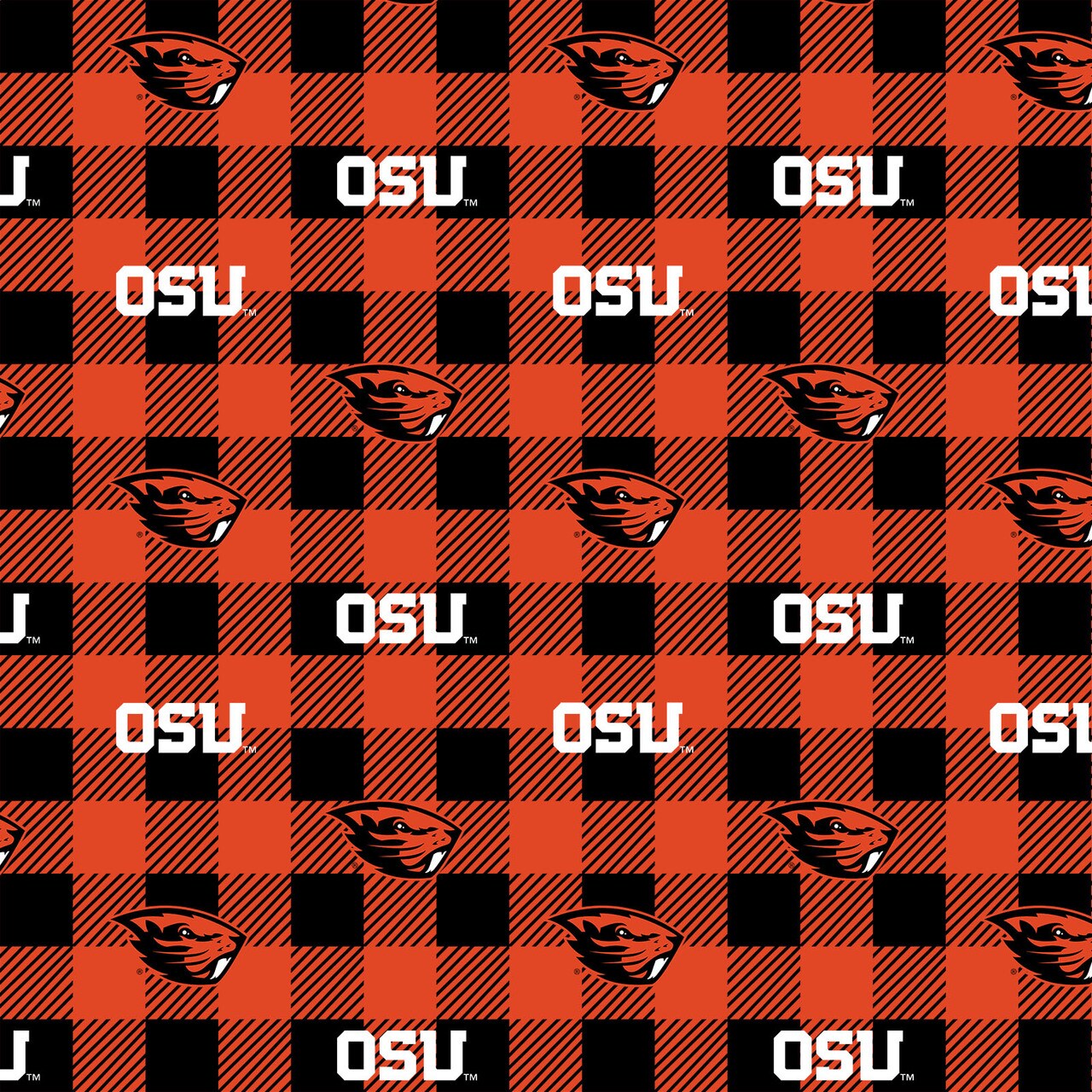 Sykel Enterprises-Oregon State University Fleece Fabric-Oregon State Beavers Buffalo Plaid Fleece Blanket Fabric-Sold by the yard