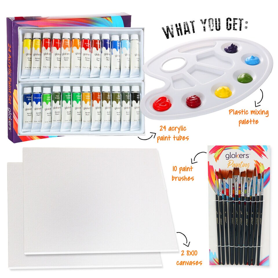 Full Acrylic Paint Set 24 Rich Pigments Colors.