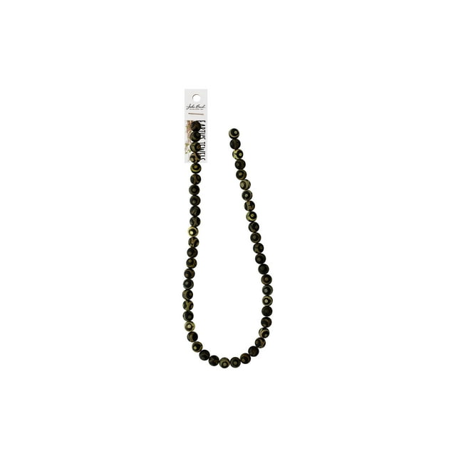 Earth&#x27;s Jewel Semi-Precious 16&#x22; Tibetan Dzi Agate Black Frosted Matte Evil Eye Pattern