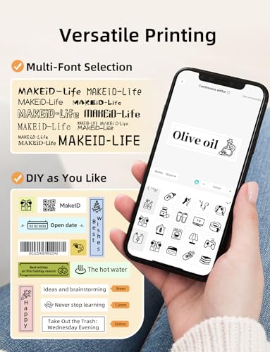 Makeid Label Maker Machine with Tape - Compatible with 9/12/16mm Waterproof Tape, Portable &#x26; Rechargeable with Built-in Cutter Wireless Label Printer Compatible with Android &#x26; iOS Devices