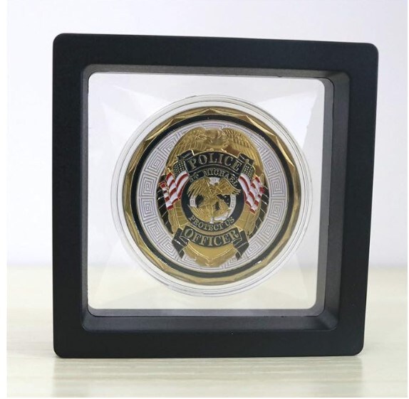 3D Floating Display Case Stand Holder, Medallion Medal Specimen Military Coin Clear Box (Black), SH Challenge Coin Display Frame