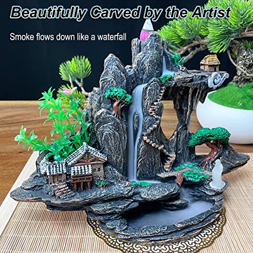 Mountain Waterfall Incense Burner,Backfall Incense Holder River, Incense Falls Meditation Decor for Room with Upgrade Incense Cones and Accessories
