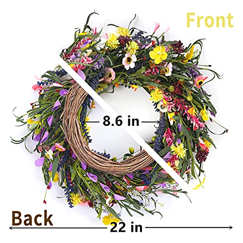 Sggvecsy Daisy and Lavender Wreath 22&#x2019;&#x2019; Wildflower Spring Summer Artificial Silk Wreath for Front Door Home Wall Wedding Festival Farmhouse Holiday Decor