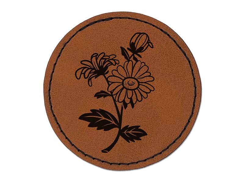 Bundle of Wildflowers Round Iron-On Engraved Faux Leather Patch