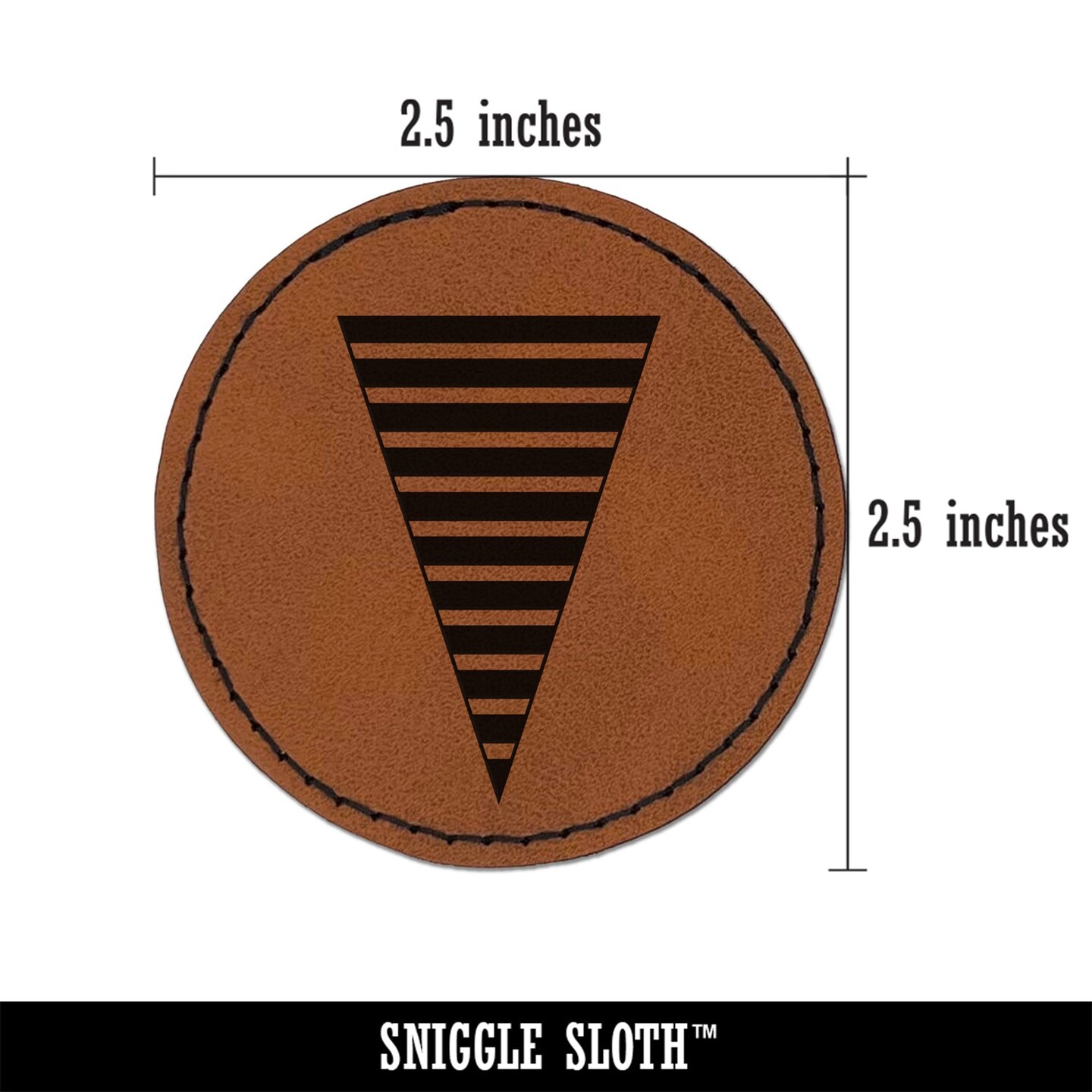 Thin Striped Pennant Round Iron-On Engraved Faux Leather Patch Applique - 2.5&#x22;