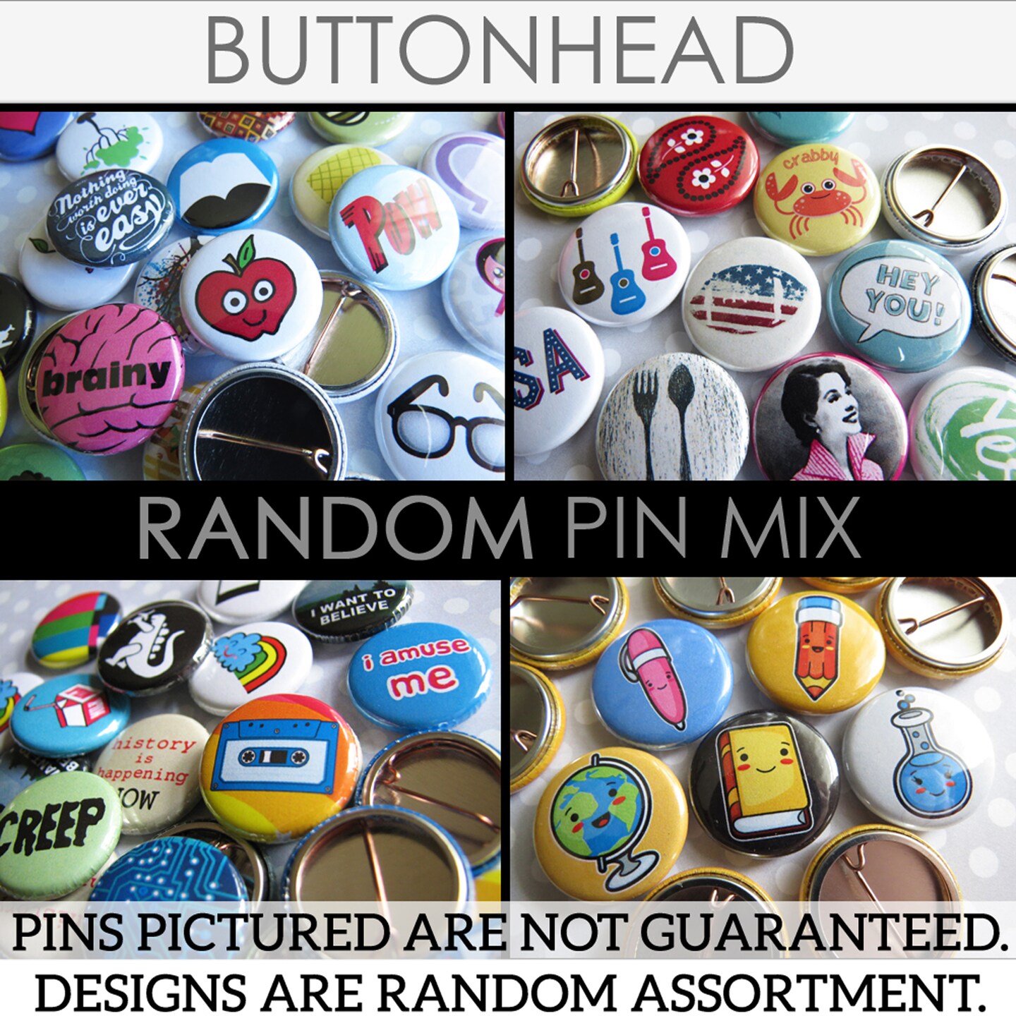 Random Buttons Pins Mix – 1” Mini Bulk Resale Wholesale Loose Lot