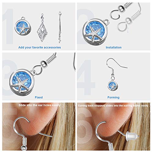 120 Pieces/60 Pairs 925 Sterling Silver Earring Hooks , Ear Wires Fish Hooks, Hypo-allergenic Jewelry Findings Parts with 120 PCS Clear Silicone Earring Backs