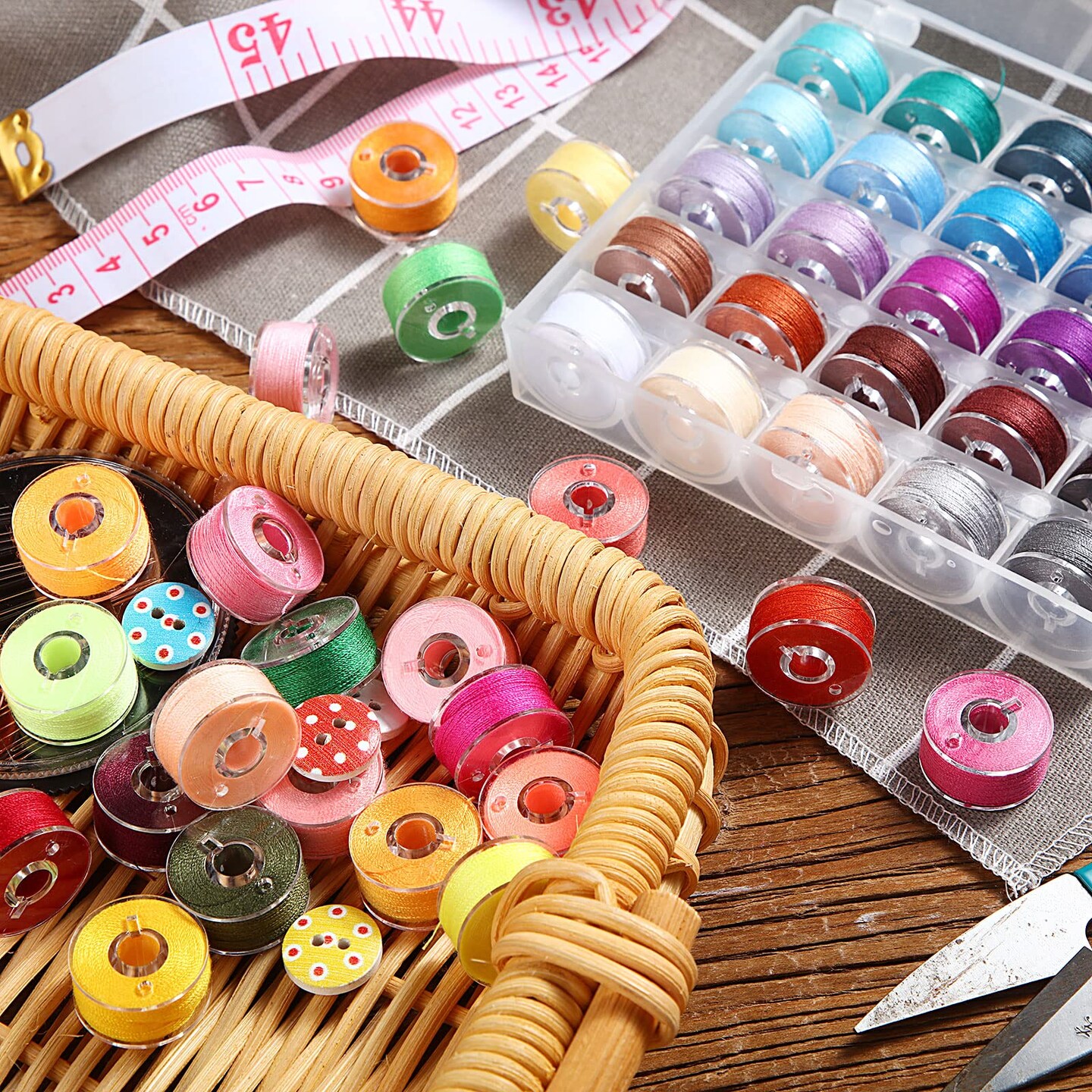 50 Pieces Thread Bobbins with Bobbins Box for Brother Sewing Machine, 50 Assorted Colors
