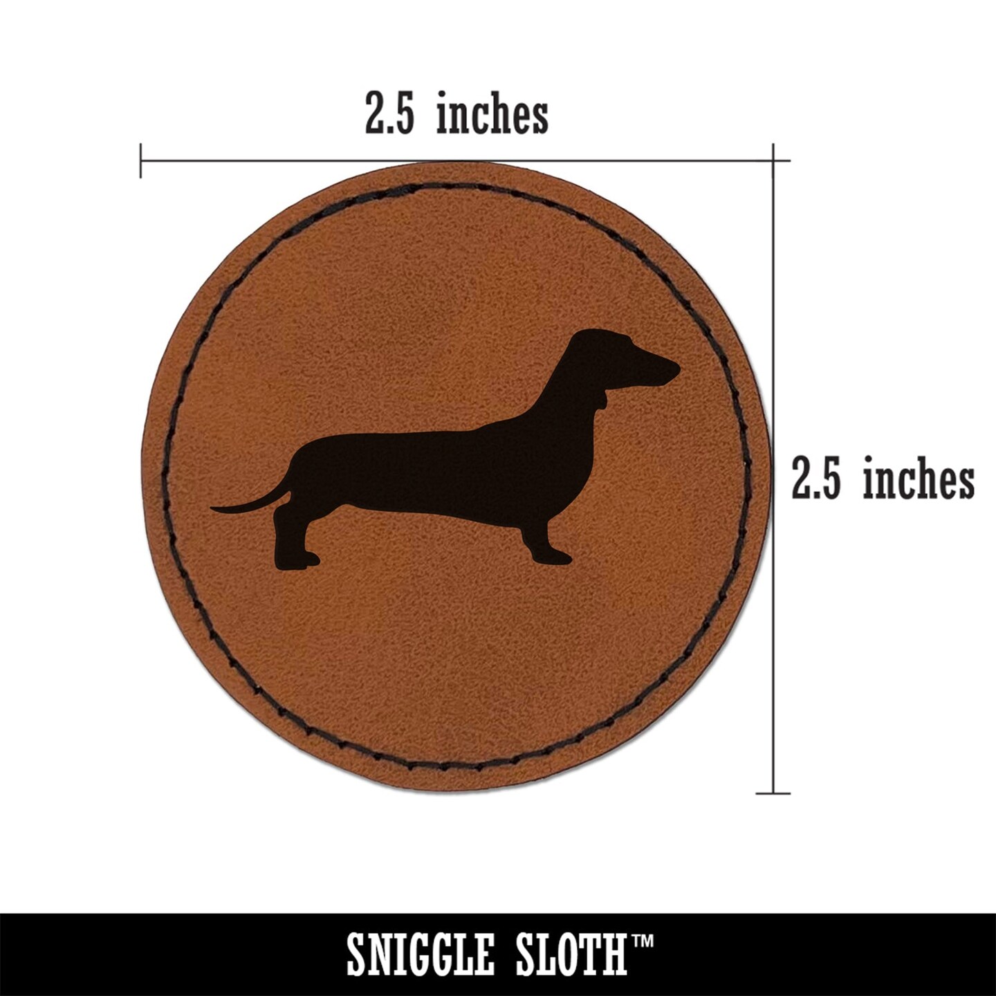 Smooth Haired Dachshund Dog Solid Round Iron-On Engraved Faux Leather Patch Applique - 2.5&#x22;
