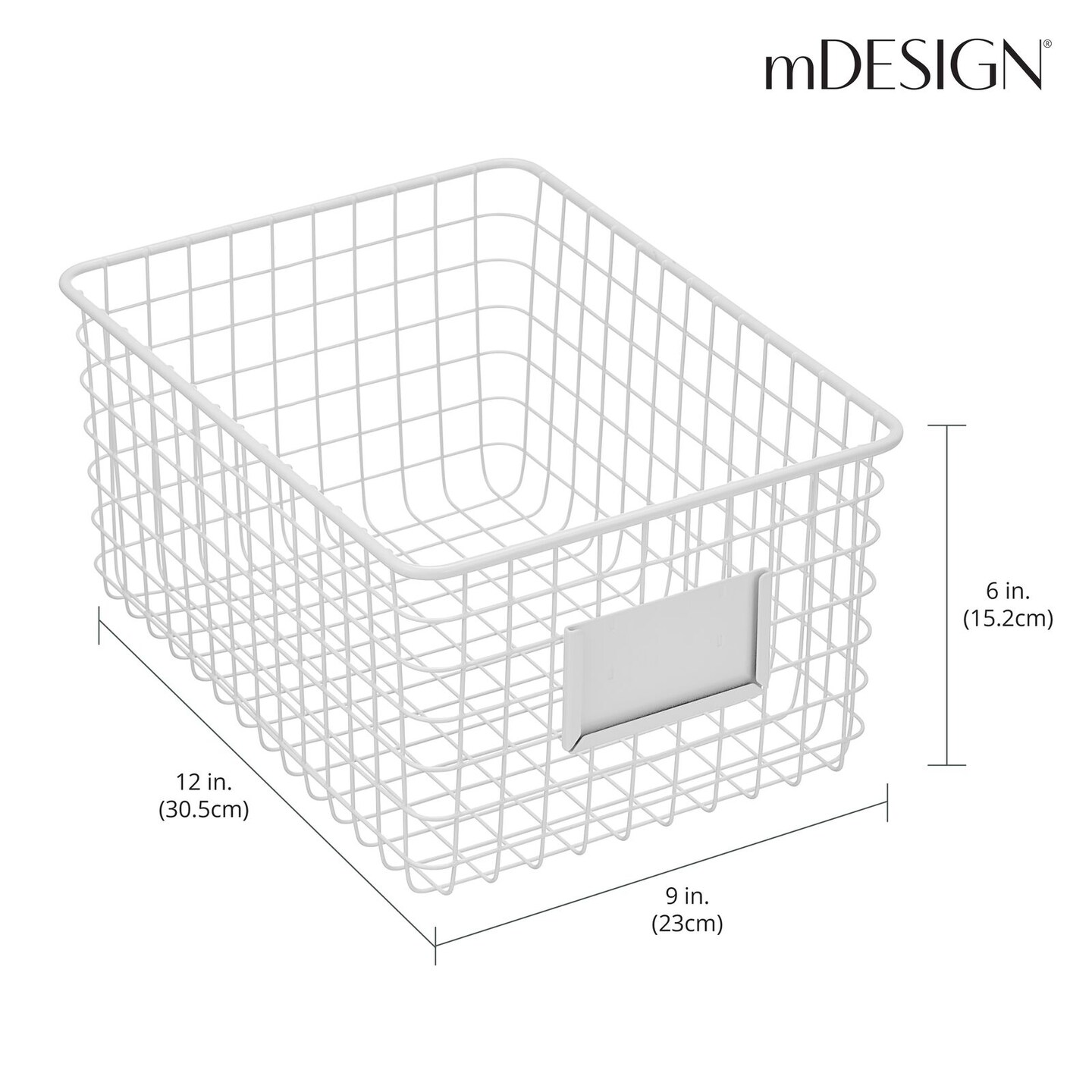 mDesign Large Steel Kitchen Organizer Basket with Label Slot, 4 Pack - White