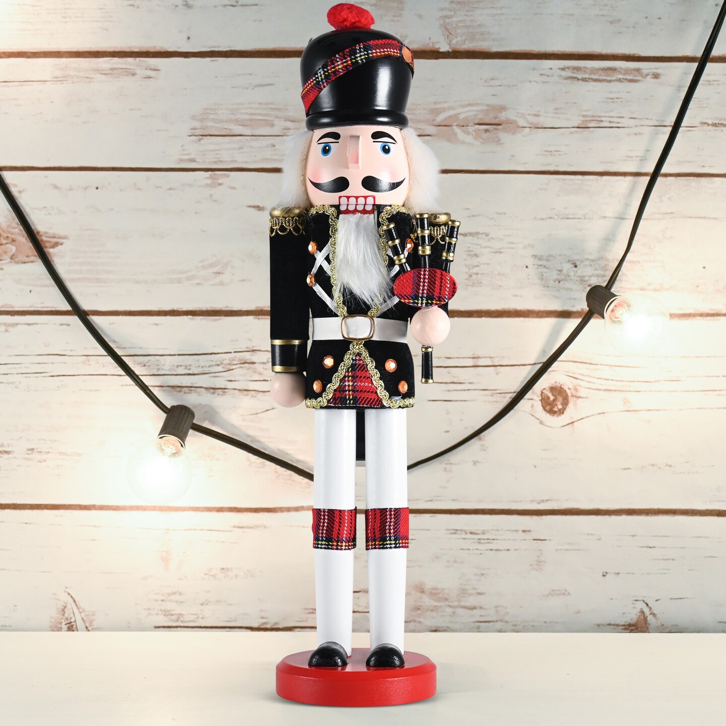 Ornativity Christmas Bagpipe Soldier Nutcracker &#x2013; Red and Black Wooden Nutcracker Soldier with Bagpipe Xmas Themed Holiday Nut Cracker Doll Figure Decorations