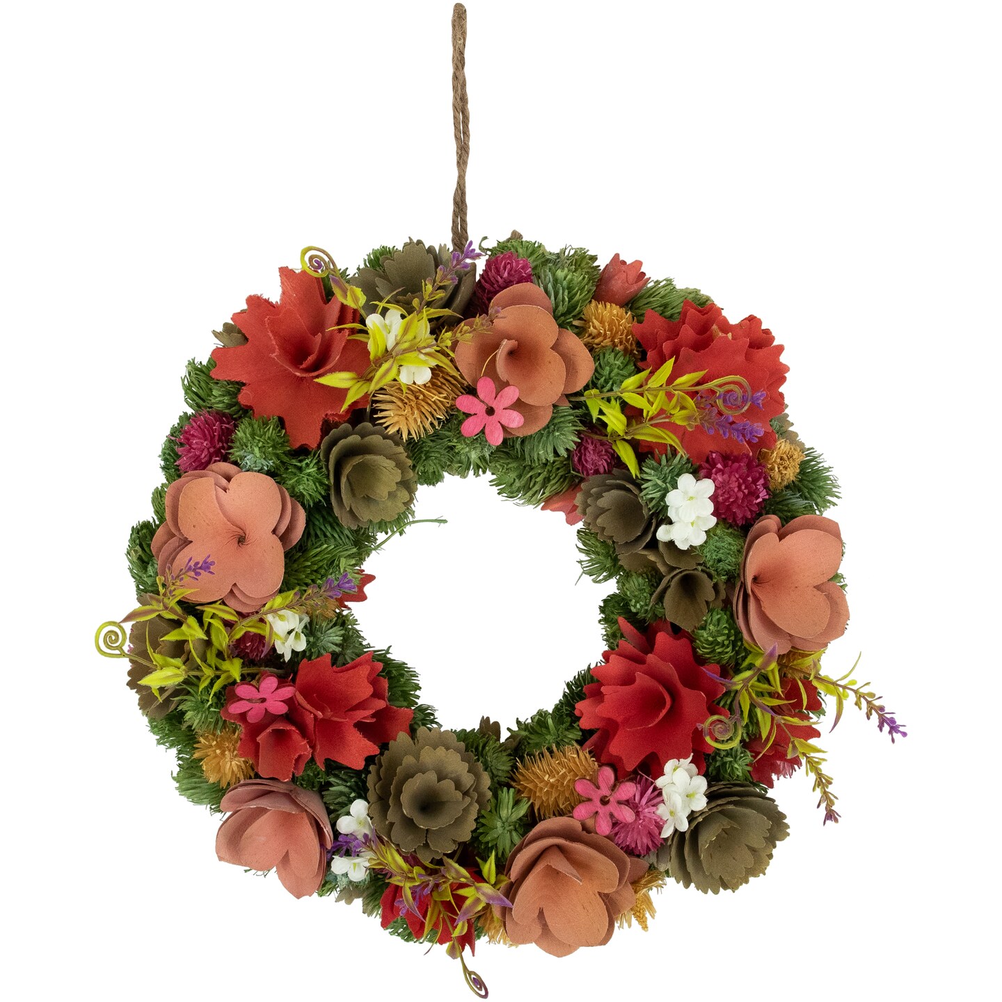 Northlight Mixed Floral Artificial Wooden Spring Wreath - 12.5&#x22;