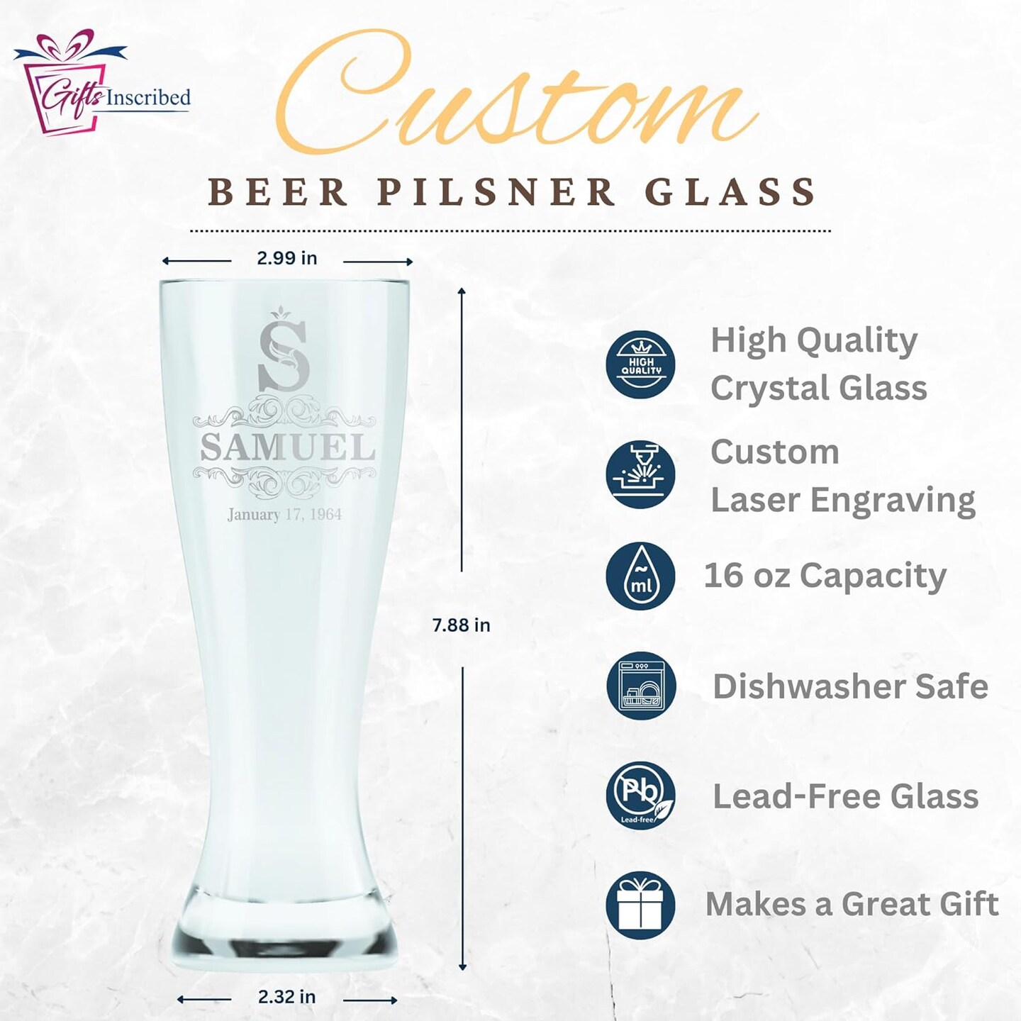 24pcs deals - Personalized Pilsner Glass 16oz - Eat Drink and Be Married Motif - PILS16OZ-EDPP219B