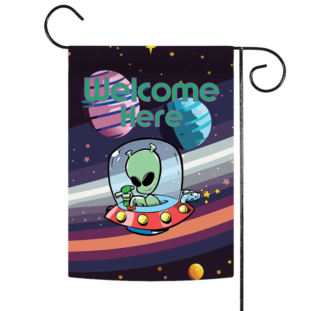 Welcome Here Alien Decorative Ufo Flag