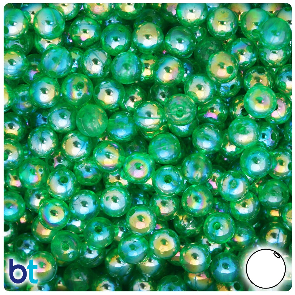 BeadTin Dark Green Transparent AB 8mm Round Plastic Craft Beads (150pcs)