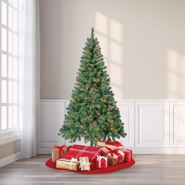 7 ft Pre-Lit Pencil Pine Artificial Christmas Tree, Clear LED Lights