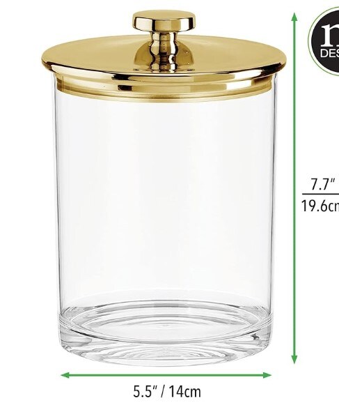 Wide Acrylic Apothecary Jars with Airtight Lids, 74 oz. Kitchen Organizer Canister Jar Set, Food Storage Containers for Pantry and Countertop, Lumiere Collection, 2 Pack, Clear/Soft Brass