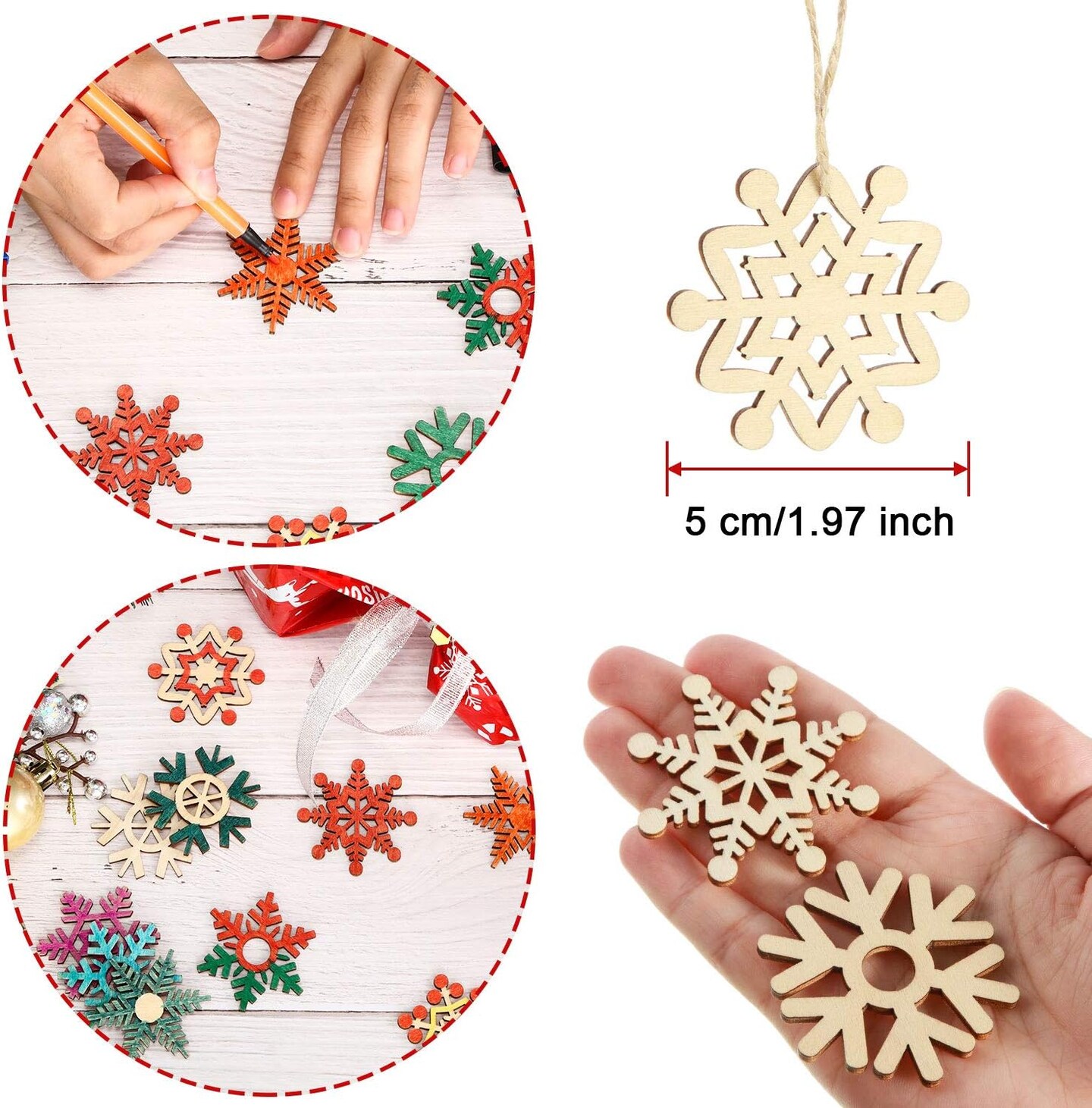 2 Inches Wooden Snowflake Christmas Ornament 100 pcs