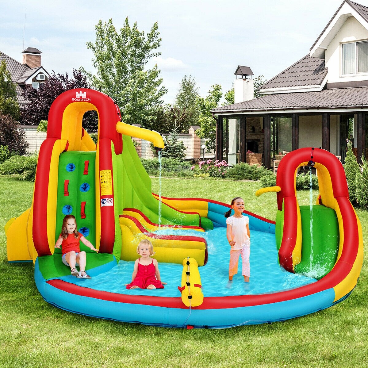 Kids Inflatable Water Slide Bounce House with Climbing Wall and Pool
